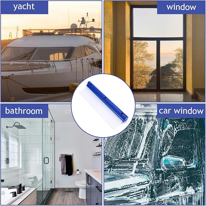 Blue Silicone T-Bar Car Squeegee - 12 Inch Car Window Squeegee for Drying, Professional Flexible One Pass Water Blade Auto Water Blade Cleaning for, Windshield, Glass, Window, Mirror