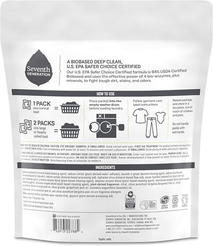 Seventh Generation Laundry Detergent Packs, Ultra Power+, Clean Scent, EPA Safer Choice Certified, 84 Loads (2 pouches, 42 Ct EA)