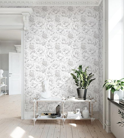 Guvana 17.3in×118in Floral Peel and Stick Wallpaper Boho Contact Paper Grey and White Wall Paper Modern Waterproof Wallpaper for Bathroom Bedroom Neutral Farmhouse Self Adhesive Removable Vinyl Roll