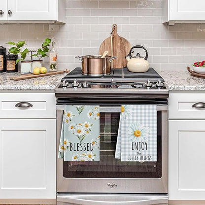 Zubebe 6 Pcs Daisy Kitchen Towels 18 x 28 Inch Spring Daisy Dish Towels Decorative Absorbent Dishcloths for Farmhouse Kitchen Bathroom Decorations, Seasonal Decor Gifts