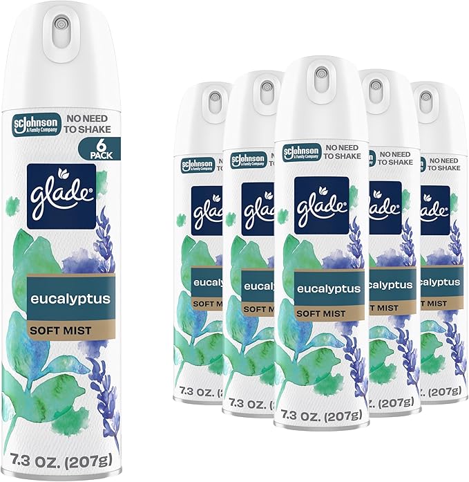 Glade Air Freshener Room Spray, Eucalyptus Mist Scent, Odor Fighting to Deliver Long Lasting Freshness, 7.3 Oz, 6 Count