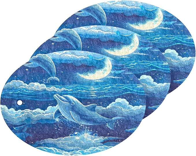 Dolphin Kitchen Scrub Sponges, Pop-up Kitchen Cleaning Sponges Reusable Dish Washing Sponges for Bathroom Household Cleaning 3 Pack - Non Scratch Scrubber