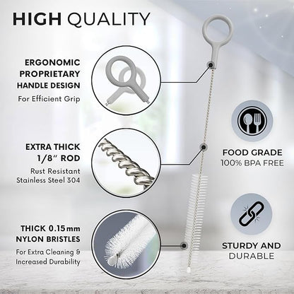 Heavy Duty Cleaning Brushes Set of 4 - Extra Long Straw Cleaners for Metal and Plastic Reusable Drinking Straws, to Clean Small Spaces, Sippy Cups, Water Bottles - Sturdy Hard Brush Bristles