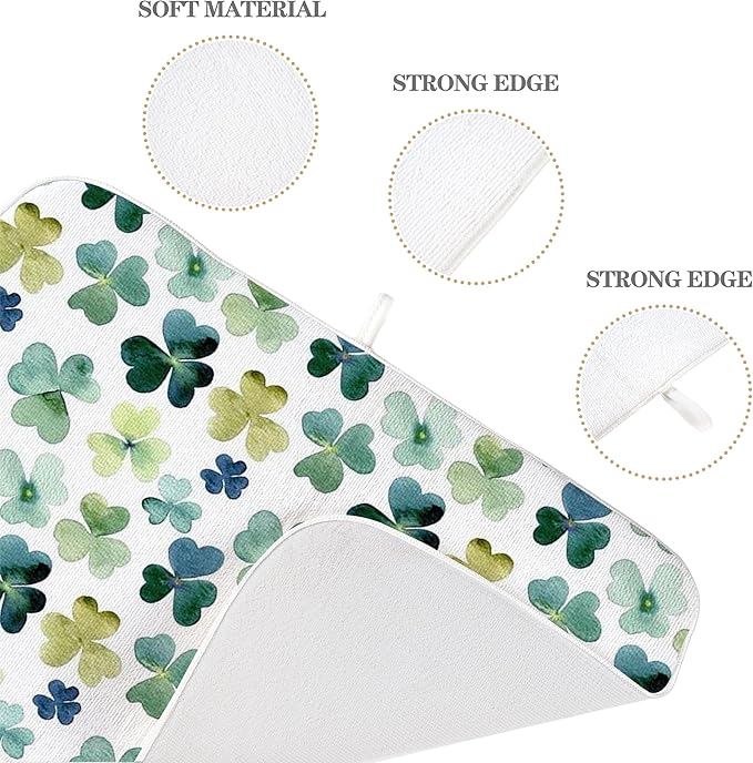 Spring Dish Drying Mat 18x24 Inches For Kitchen Counter Absorbent Green Lucky Clover Kitchen St. Patrick's Day Leaf Drying Mat Pad For Home Kitchen,Dining Room,Office Decoration