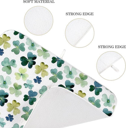 Spring Dish Drying Mat 18x24 Inches For Kitchen Counter Absorbent Green Lucky Clover Kitchen St. Patrick's Day Leaf Drying Mat Pad For Home Kitchen,Dining Room,Office Decoration