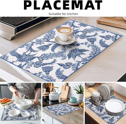 2 Pack XXL 17" x 24" Blue and White Porcelain Dish Drying Mat - Dish Drying Mats for Kitchen Counter, Super Absorbent, Anti-Slip, Fast Drying, Kitchen Must-Have