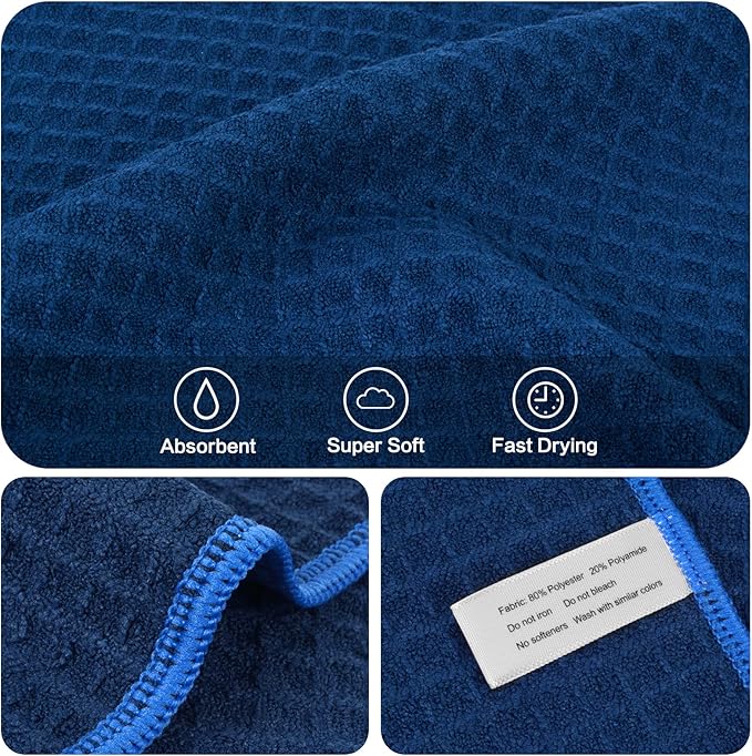 KinHwa Microfiber Dish Cloths Thick Waffle Weave Kitchen Dish Rags Ultra Absorbent Dishcloths 12inch x 12inch 6 Pack - Navyblue