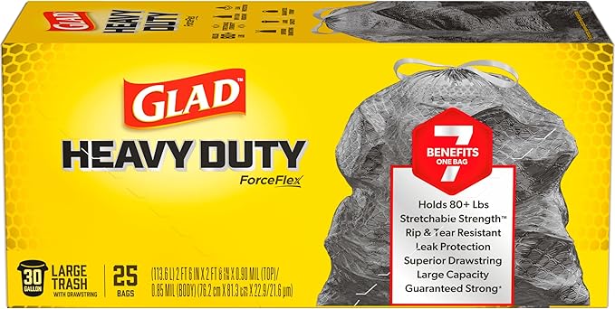 Glad ForceFlex Heavy Duty Large Trash Bags, Hold 80+ lb, 30 Gal, 25 Ct (Package May Vary) (Pack of 2)