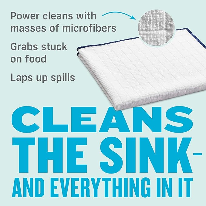 E-Cloth Wash & Wipe Dish Cloth, Premium Microfiber Cleaning Cloth, Ideal Dish Towels for Drying Dishes, Glasware, Cookware and Countertops, 100 Wash Guarantee, White with Blue Trim, 4 Count