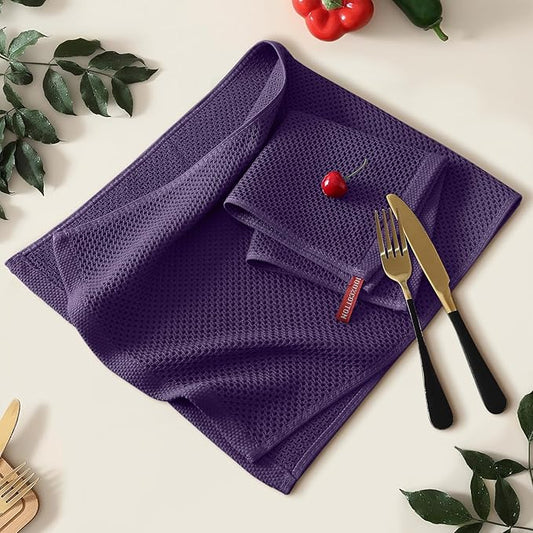 Kitinjoy 100% Cotton Waffle Weave Kitchen Hand Towels (13 X 28 Inches, Eggplant), 4-Pack Super Soft and Absorbent Dish Towel for Drying Dishes
