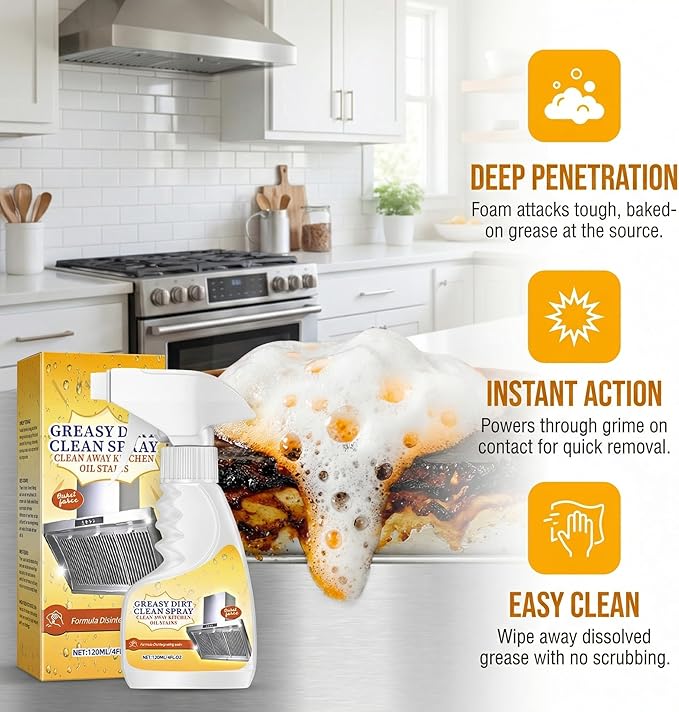 Kitchen Cleaner, Heavy Oil Cleaner Stain, Clean up Kitchen Oil Stains, Grease Remover Kitchen, Multipurpose Foam Cleaning Spray for Home Chefs