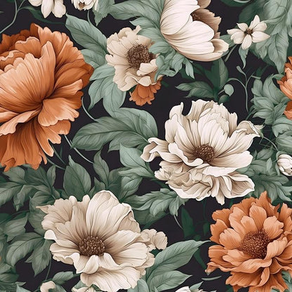 Floral Wallpaper Peel and Stick, Vintage Large Blooming Flowers Contact Paper 17.5" x 118", Retro Wall Paper Self Adhesive Removable Waterproof for Room Walls Shelves Cabinet Table (Orange, Green)