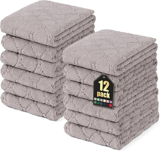 Homaxy 12 Pack Dish Towels for Kitchen (10 x 20 Inches, Grey), Super Soft and Absorbent Coral Velvet Dish Cloths for Washing Dishes, Nonstick Oil Fast Drying Microfiber Cleaning Cloth