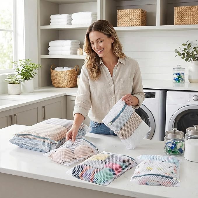 4Pcs Mesh Laundry Bags Delicates Lingerie Wash Bags for Washing Machine & Washer (2 Medium 12 x 16 Inches & 2 Large 16 x 20 Inches)