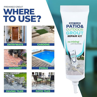 PentaUSA Outdoor Grout - Premixed Patio Grout in a Tube, Ready to Use Polymeric Sand for Pavers, Repairs Stone Joints, Driveways, Entryways, Gardens - Includes Grout Float (14oz / Natural Sand Color)