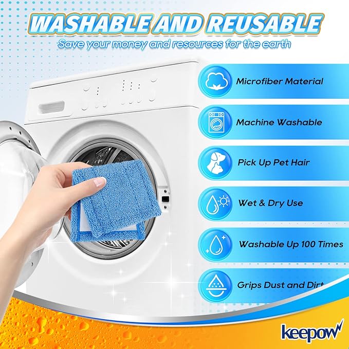 Microfiber Mop Pads Compatible with Swiffer Sweeper Mops, 6 Pack Reusable and Machine Washable Floor Mop Pad Refills, Mop Head Replacements for Multi Surface Wet & Dry Cleaning