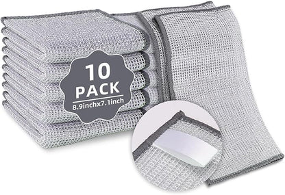 10 Pack Stainless Steel Scrubber, Reusable Diamond Weave Scrubber Cloths, Non-Scratch Heavy-Duty Metallic Fiber Cleaning Cloth for Kitchen, Multi-Use Dishwasher Rags