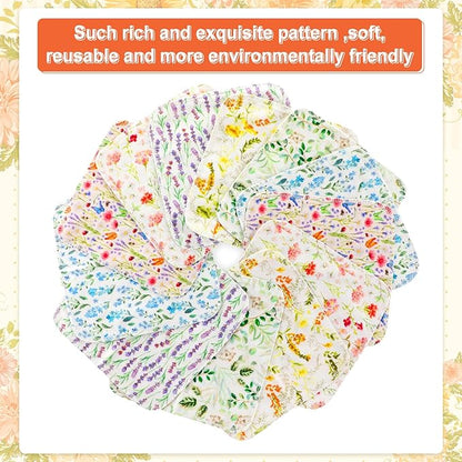 Kinlop 24 Pcs Spring Easter Lunchbox Cloth Napkins Bulk Reusable 2 Ply 8" x 8" Floral Style Flannel Wipes Washable Soft Cotton Sturdy Absorbent Cloth Placemats for Dining Home Party