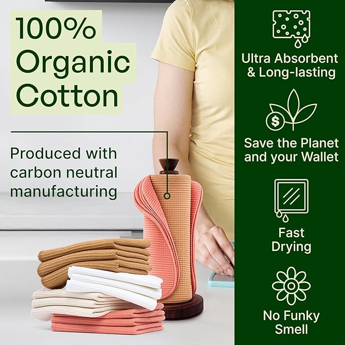 24 Pack Multicolored Reusable Paper Towels - Nature Friendly - Organic Cotton Alternative - Thick, Strong, Paperless Kitchen Dish Cloths - Reusable Napkins - Dish Towels - Cloth Napkin