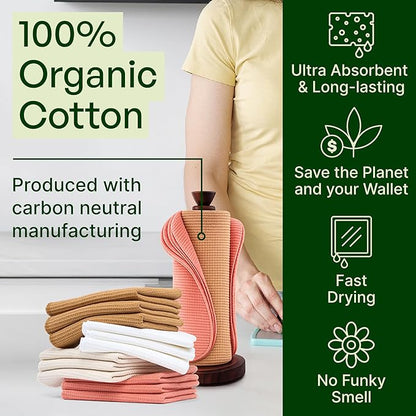 24 Pack Multicolored Reusable Paper Towels - Nature Friendly - Organic Cotton Alternative - Thick, Strong, Paperless Kitchen Dish Cloths - Reusable Napkins - Dish Towels - Cloth Napkin