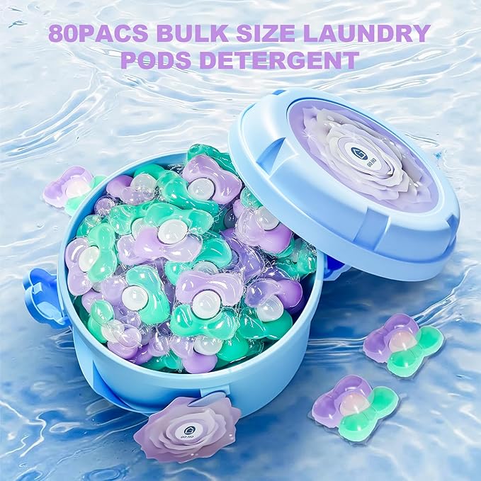 80-Count Laundry Detergent Pods, 5-in-1 Powerful Clean, Stain Remover, Color Protector, Fabric Care, Deep Intensive Clean, HE Compatible