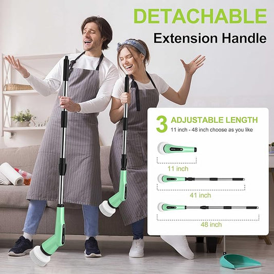 G2-Electric Spin Scrubber - IPX7 Waterproof 12-in-1 Shower Cleaner Brush, Retractable Handle & 2-Speed for Bathroom, Bathtub, Kitchen, Tile Floors
