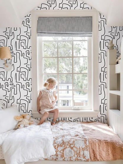 Ismoon 17.3"X393" Unique Black and White Peel and Stick Wallpaper Scribbles Wallpaper Modern Abstract Contact Paper Removable Self-Adhesive Wall Paper for Home Decoration Vinyl Film Roll
