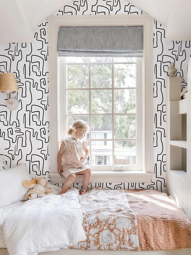 Ismoon 17.3"X236" Unique Black and White Wallpaper Peel and Stick Scribbles Wallpaper Modern Abstract Contact Paper Removable Self-Adhesive Wall Paper for Home Decoration Vinyl Film Roll