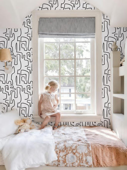 Ismoon 17.3"X590" Unique Black and White Peel and Stick Wallpaper Scribbles Wallpaper Modern Abstract Contact Paper Removable Self-Adhesive Wall Paper for Home Decoration Vinyl Film Roll