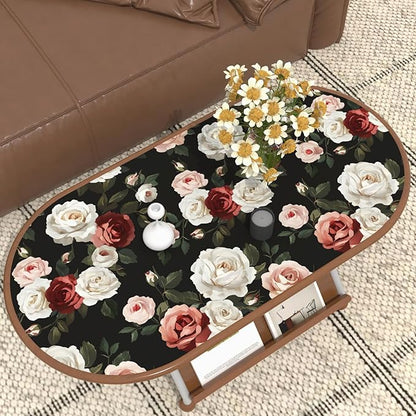 Fvlow Black Floral Wallpaper Peel and Stick 17.4" X 118" Pink Rose Contact Paper Dark Small Flower Vintage Garden Removable Covering for Bedroom Cabinet Bathroom Moody Home Decor Black Color