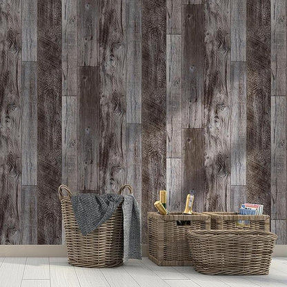 Yun-aeon Gray Wood Peel and Stick Wallpaper 17.3" X 1200" Self Adhesive Wallpaper Backsplash Line Removable Wall Paper Bathroom Old Furniture Renovation Furniture