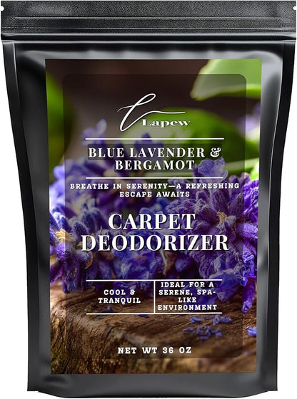 Lapew Blue Lavender & Bergamot Carpet Deodorizer Powder - Pet Safe Freshener for Vacuuming | Scented Odor Eliminator for Home | 36 oz