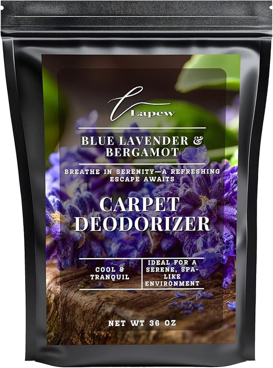 Lapew Blue Lavender & Bergamot Carpet Deodorizer Powder - Pet Safe Freshener for Vacuuming | Scented Odor Eliminator for Home | 36 oz