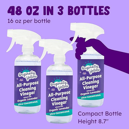 Originally Yellow Lavender distilled white vinegar for cleaning purpose Spray | Cleaning Vinegar For home | Living Room, Bathroom, & Kitchen | Plant-Derived All Purpose Cleaner Spray | 3 Pack