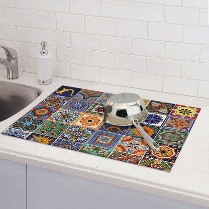 Talavera Tiles Dish Drying Mat for Kitchen Counter, 18 x 24 Inch Microfiber Dish Mats for Drying Dishes, Absorbent Dish Drying Pad Talavera Kitchen Decor Rack Mat
