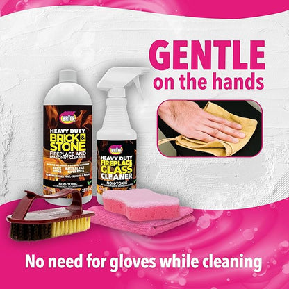 Quick 'n Brite Fireplace Cleaning Kit – Includes 16 oz Fireplace Glass Cleaner, 32 oz Gel Fireplace Cleaner, Scrub Brush, Sponge and Microfiber Towel