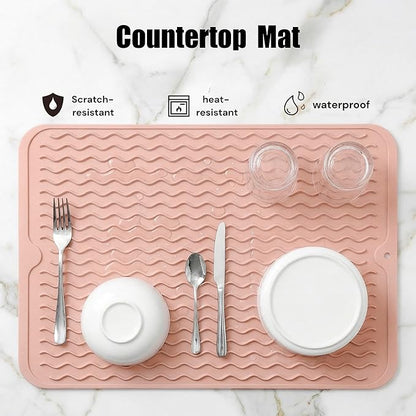 MicoYang Silicone Dish Drying Mat for Multiple Usage,Easy clean,Eco-friendly,Heat-resistant Silicone Mat for Kitchen Counter or Sink,Refrigerator or drawer liner Pink L 16 inches x 12 inches