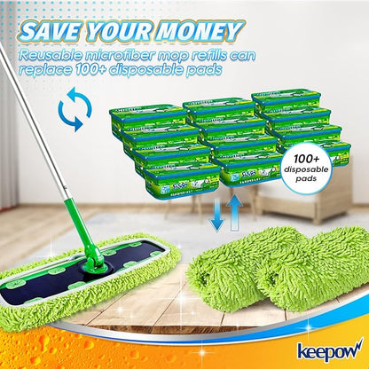 KEEPOW XL Dry Sweeping/Wet Mopping Cloths for Swiffer XL Sweeper, Reusable & Washable Microfiber Mop Pad Refills for Surface/Hardwood Floor Cleaning, 6 Pack