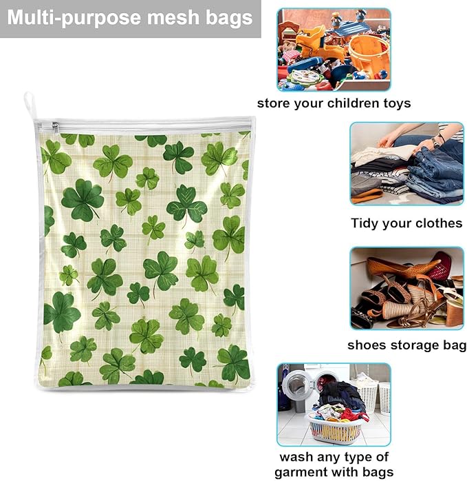 Mesh Laundry Bags Lingerie Bags for Washing Delicates 2 PCS Durable Wash Bag with Zipper Small and Medium Washable Beige Checkered Clovers