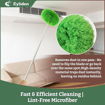 Eyliden 68" Adjustable Ceiling Fan Duster - 360° Dual-Sided Microfiber, 0.75 lbs Ultra-Lightweight, Ladderless High Ceiling Cleaning, Reusable Multi-Surface Dust Tool for Fans Walls Blinds, Green