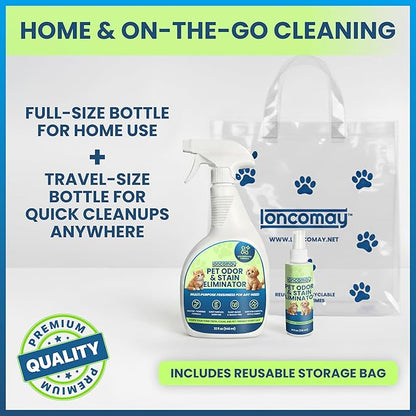 Enzyme Cleaner for Dog & Cat Urine, Pet Urine Odor Eliminator, Enzymatic Carpet Stain Remover for Home, Pet Odor Eliminator Cleaning Spray Kit, 32 Fl Oz + 4 Fl Oz