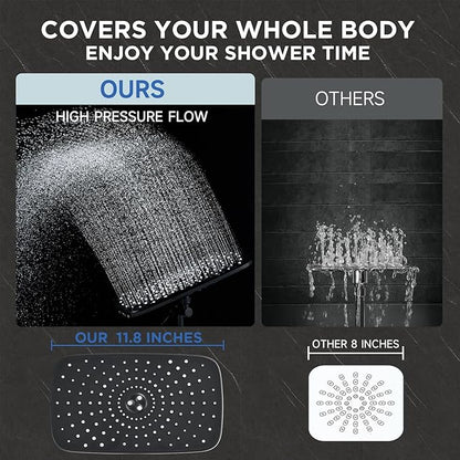 Veken 11.8" Rain Shower Head with Handheld, Family's Choice Award, High Pressure Handheld Shower Heads with Multi Spray Modes, Rainfall Combo with Extension Arm,Detachable Dual Shower, Matte Black