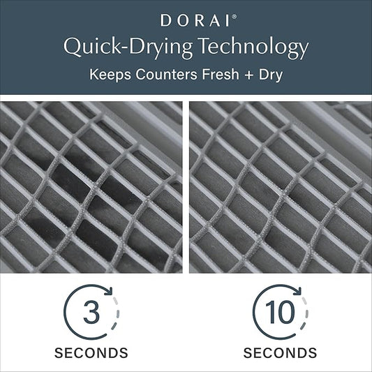 Dorai Home Dish Pad - Collapsable Stone Dish Drying Mat with Diatomaceous Earth for Quick Drying - Ultra Absorbent - Encased in Woven Silicone - Eco-Friendly, Foldable - Original 19.9"x15.2", Slate