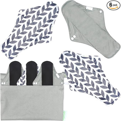 Wegreeco Reusable Menstrual Pads - Soft Cloth Sanitary Pads | Panty Liners - 6 Pack with 1 Cloth Mini Wet Bag (X-Large, Luxury)
