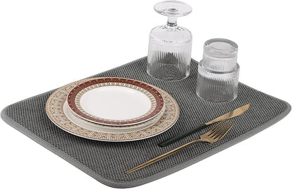 Dish Drying Mat, Microfiber Ultra-Absorbent Kitchen Counter Mat, Ideal Dish Drying Pad for Dishes, Utensils, Pots, and Pans, Gray, Small - 16"x12" (40x30cm).