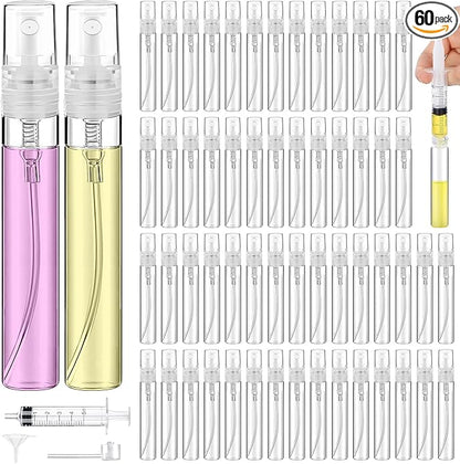60PCS 10ml Mini Spray Bottle, Portable Clear Plastic Spray Bottle, Empty Fine Mist Refillable Perfume Atomizer, Small Sample Containers for Cleaning, Travel, Essential Oils