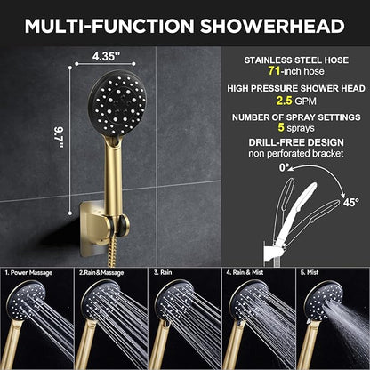 Veken 11.8" Rain Shower Head with Handheld, High Pressure Handheld Shower with Multi Spray Modes, Rainfall Combo with Metal Extension Arm, Detachable Dual Showerhead, Bathroom Decor, Gold