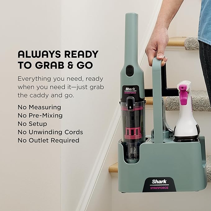 Shark StainForce Cordless Portable Spot, Stain, & Odor Remover System for Carpets, Area Rugs, Upholstery, Stairs, with Storage Caddy, Accessories, and Full-Size Cleaning Solution, HX101 (New)