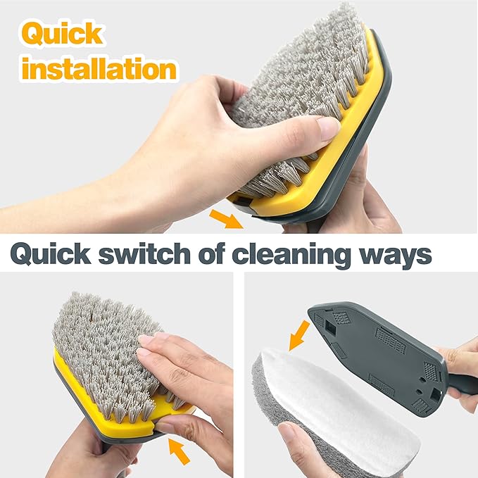 Shower Scrubber with Long Handle for Cleaning, 56" Extendable 3 in 1 Shower Cleaner Brush, Interchangeable Tub Scrub Brush Attachment for Cleaning Bathroom Bathtub Floor Wall