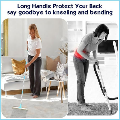 Carpet Rake for Pet Hair Removel, 3 in 1 TPU and Copper Rake Teeth, 54" Adjustable Long Handle Carpet Rake, Reusable Pet Hair Remover for Rugs, Mats, Stairs with Pet Hairs Removal Glove, 2 Hooks
